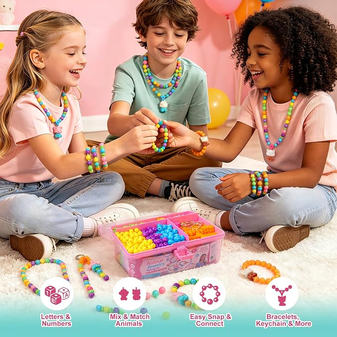 DDAI Animal Jewelry Making Kit for Kids, Snap & String Pop Beads - Image 6
