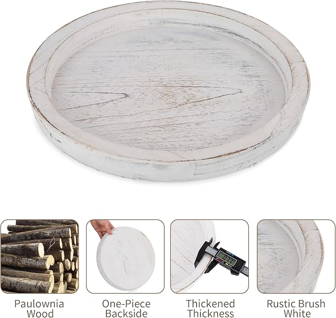 Hanobe Wooden Tray for Coffee Table: Candle Holder Plate Round Decorative - Image 4
