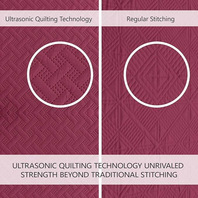 FLYMME Twin Quilt Set, Lightweight Burgundy Bedspreads, Basket Weave Pattern - Image 3