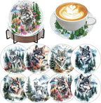 8 Pack Diamond Art Coasters, Wolf Forest animals Diamond Painting Coasters | by Zythron