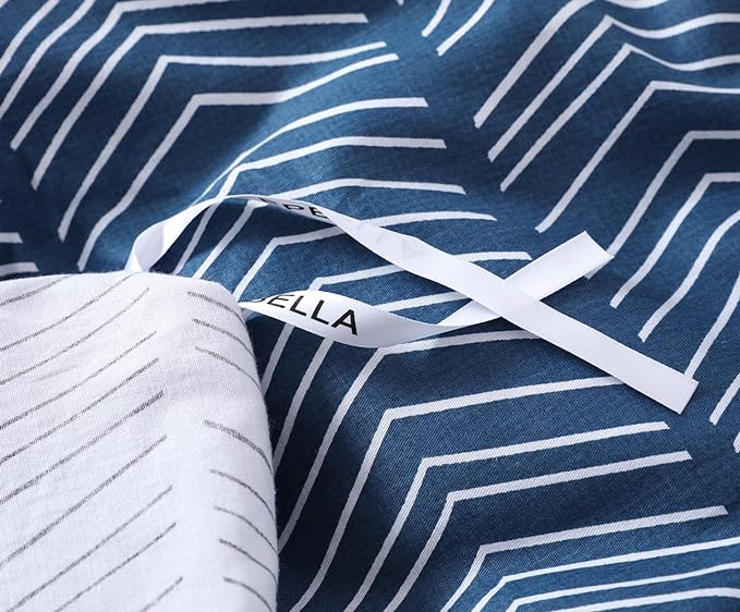 SLEEPBELLA Navy and White Duvet Cover Set, 100% Cotton Bedding, Chevron - Image 7