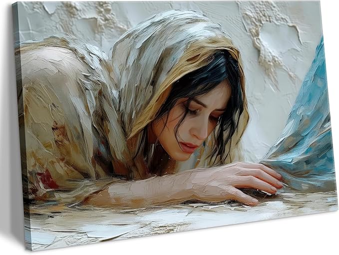 Jesus Heals The Girl Wall Art Woman Touches the Hem of Jesus' Skirt Canvas by wallart