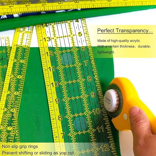 Acrylic Ruler 7 Piece Set, Non Slip Rings 50 Pieces, Quilting Rulers - Image 6