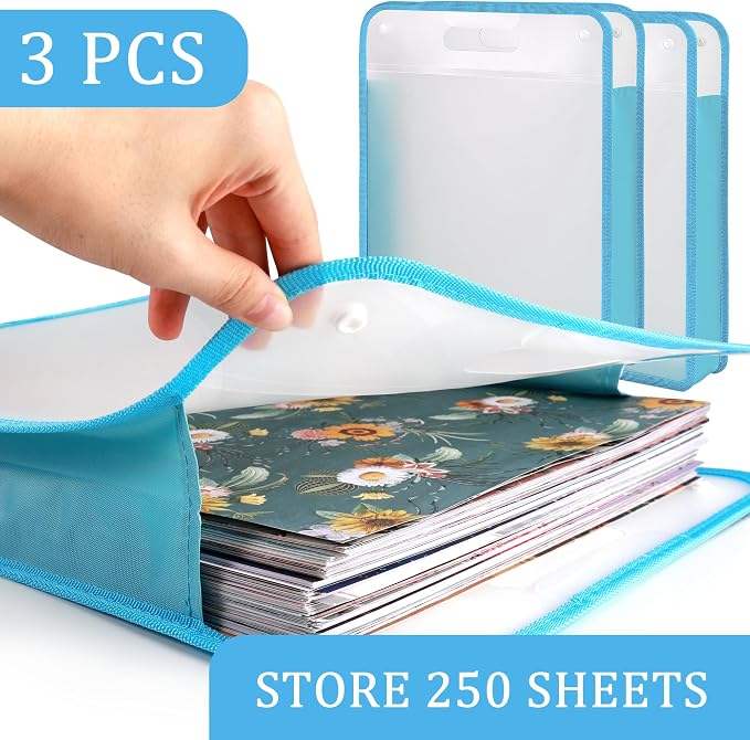 Caydo Scrapbook Paper Storage, 3 Pack Blue Expanding Paper Folio | Clear - Image 3