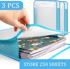 Caydo Scrapbook Paper Storage, 3 Pack Blue Expanding Paper Folio | Clear - Image 3