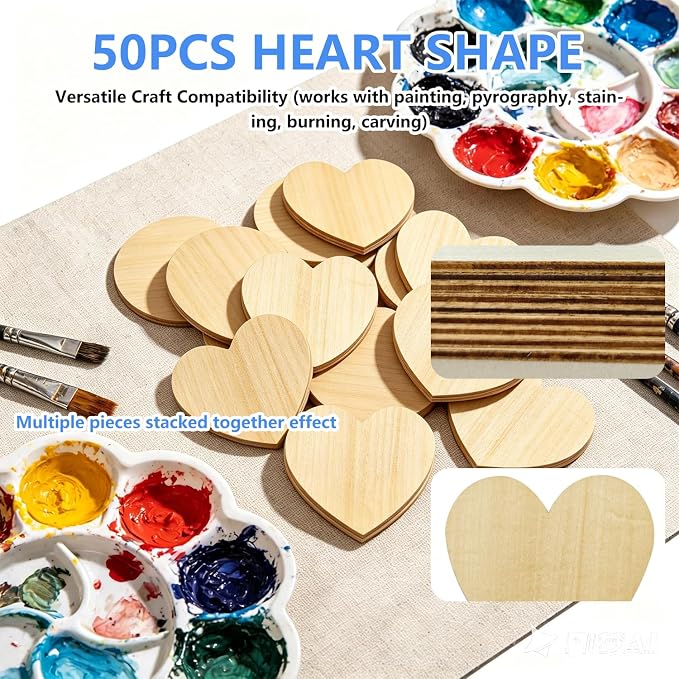50PCS Wooden Heart, Made of Basswood, 4 Inch Unprocessed Wood Pieces, Natural - Image 4
