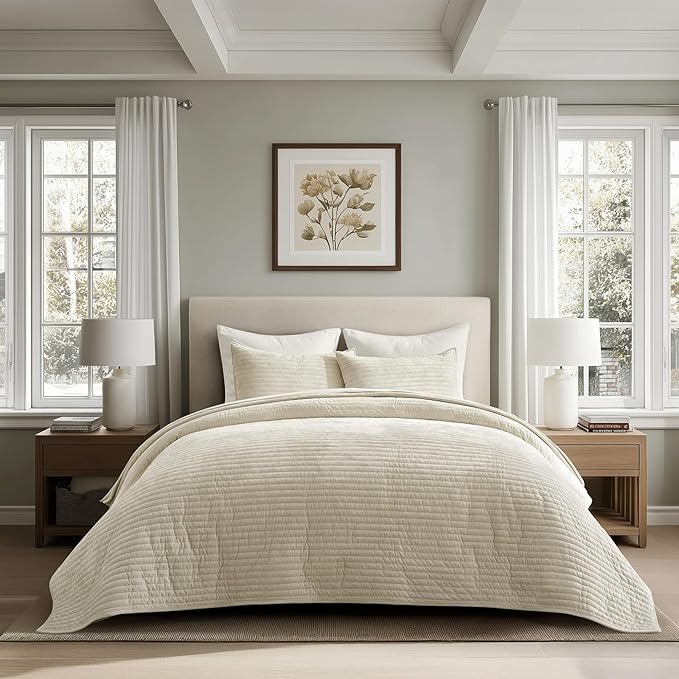 EVERGRACE Velvet Quilt Set California King 118'' x 106'', Luxurious Soft by EverGrace
