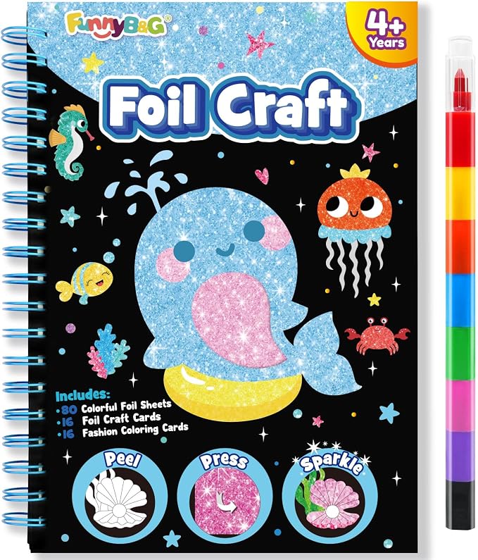 FUNNYB&G Foil Art Craft Kit for Kids 4-10 Years Old: Mess-Free & No-Glue by FUNNYBG