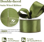 HUIHUANG Moss Green Satin Wired Ribbon 1-1/2 inch Moss Wire Edge Ribbon - Image 2