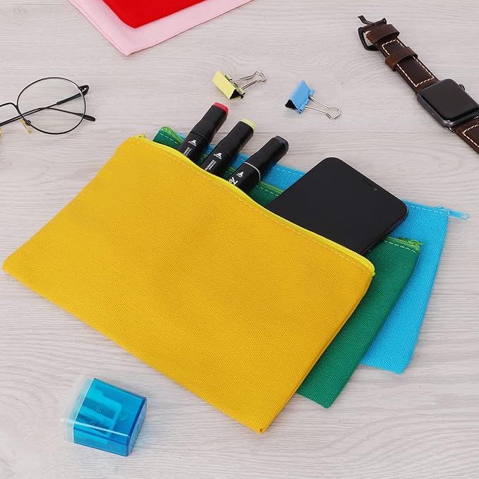 12 Pieces Cotton Canvas Makeup Bag, Blank DIY Craft Bag - Image 2