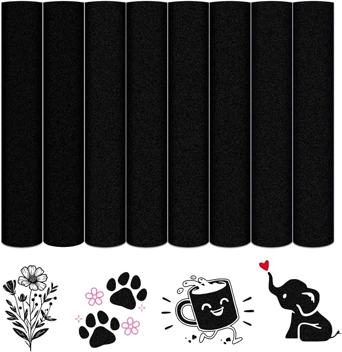 HTVSTD Black Flock HTV Heat Transfer Vinyl 8pcs 12×10in Iron on Vinyl | by CraftingEveryday