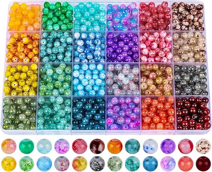 XSEINO About 1200+ PCS 6mm Ink Style Glass Beads Bracelet Making Kit, 24 - Image 8