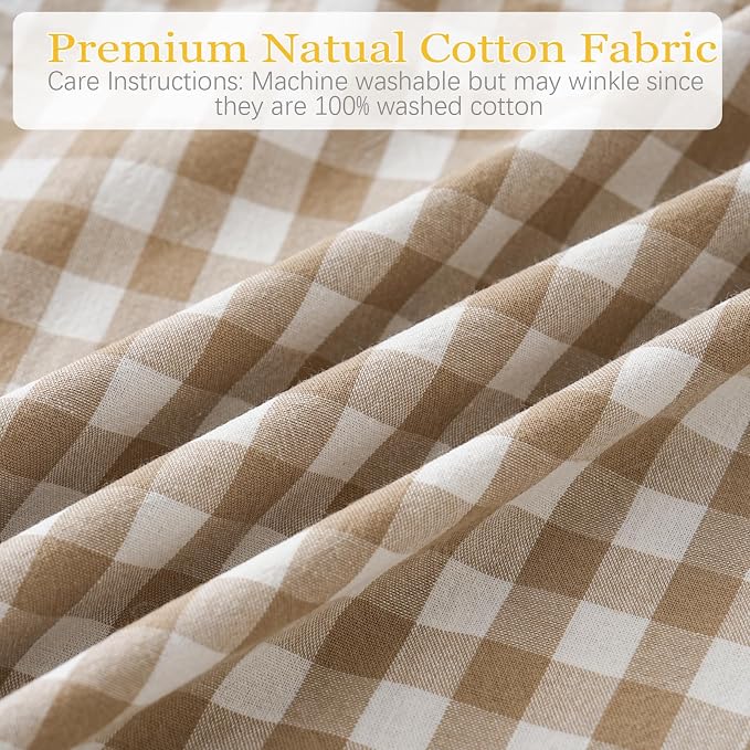 2 Pack Taupe White Plaid Gingham Ruffle Pillow Shams Standard Size 20x26 inches - Image 7