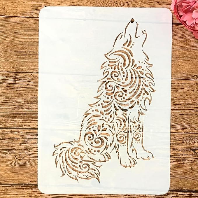 TIAMECH A4 Reusable Mandala Wolf Stencil by TIAMECH