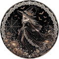 Elegant Gothic Witch Halloween Metal Tin Sign Round Wall Decor Black Dress Gold by Unknown