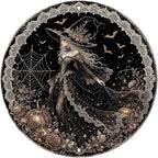 Elegant Gothic Witch Halloween Metal Tin Sign Round Wall Decor Black Dress Gold by Unknown