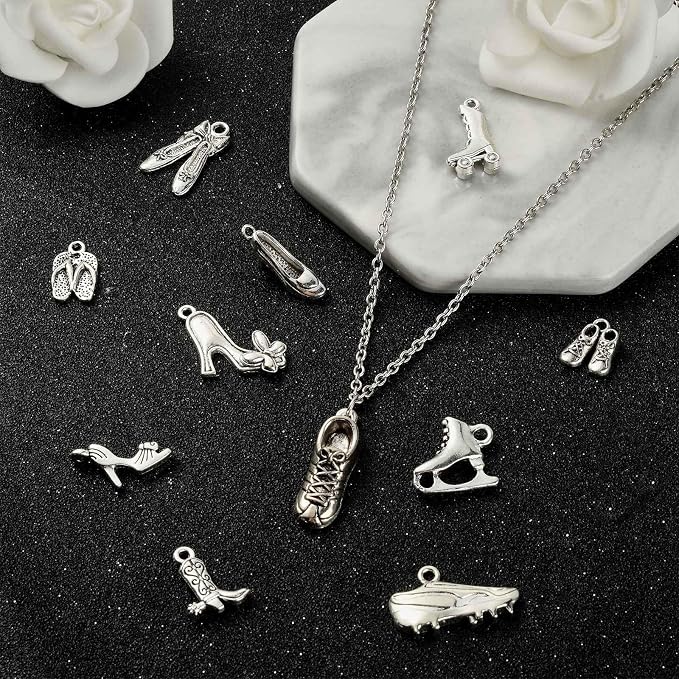 DanLingJewelry 120Pcs 12 Styles Tibetan Style High Heel Shoe Charms Boot Ballet - Image 5