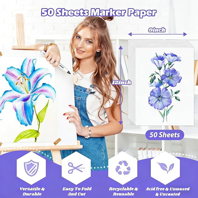 Marker Paper 9" x 12", 50 Sheets Alcohol Marker Paper, Loose Drawing Paper | - Image 2