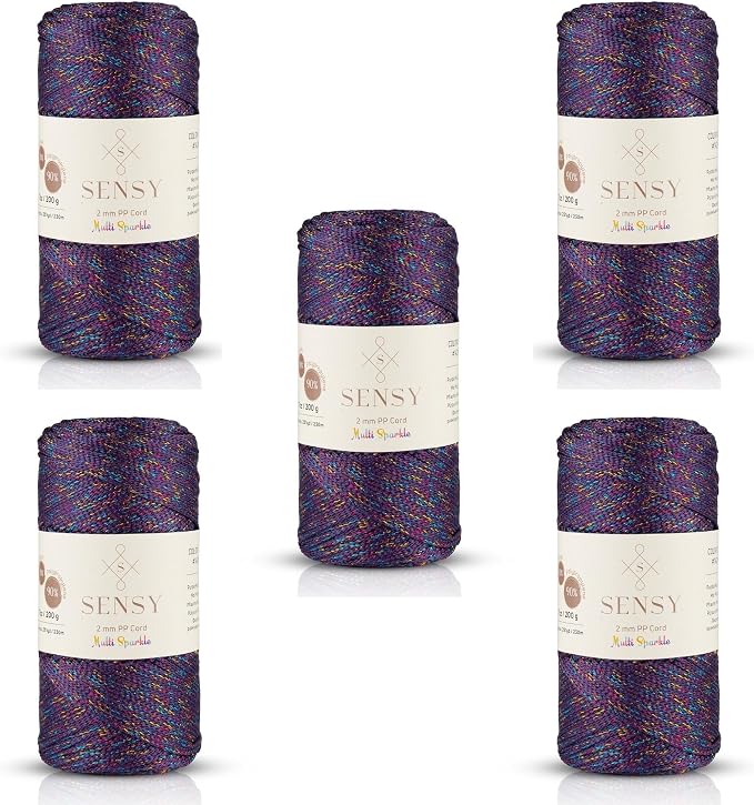 5 Skeins of Sensy Premium 2mm 251 Yards Sparkle Polyester Rope 90% by SSENSY