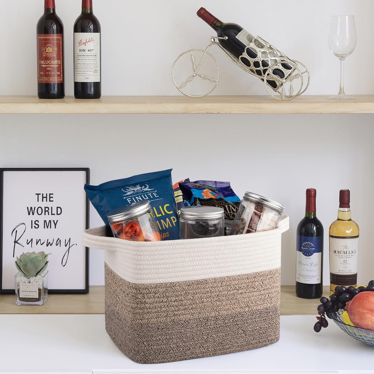 OIAHOMY Storage Basket, Woven Baskets for Storage, Cotton Rope Basket for toys,Towel Baskets for Bathroom - Pack of 3, Gradient Dark Brown