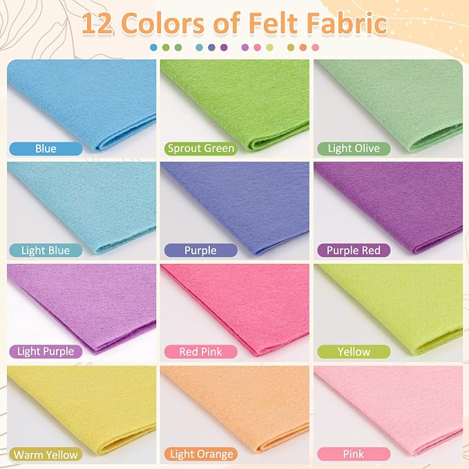 XSEINO 12 Rolls 8"x35" 1.4mm Thick Soft Felt Fabric Sheet 12 Assorted Macarone - Image 2