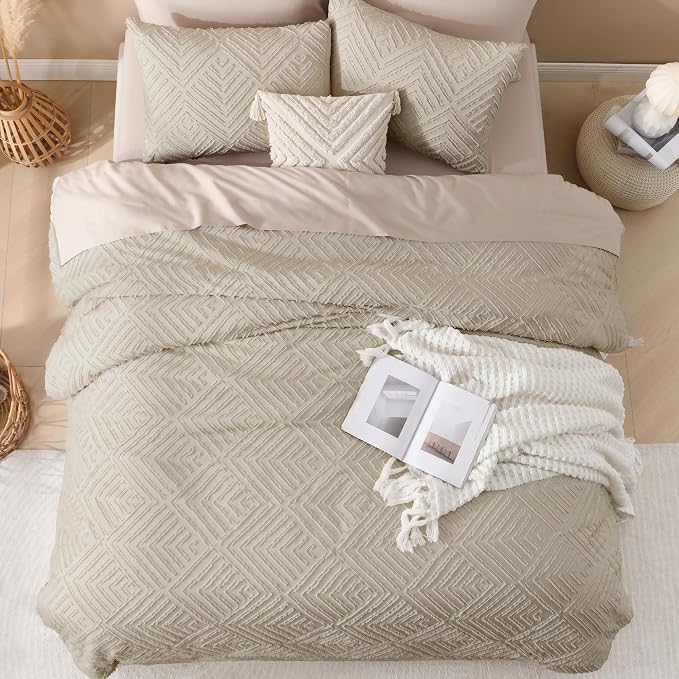 Andency Oversized King Comforter 120''x120'', 3 Pieces Oatmeal Super King Boho - Image 7