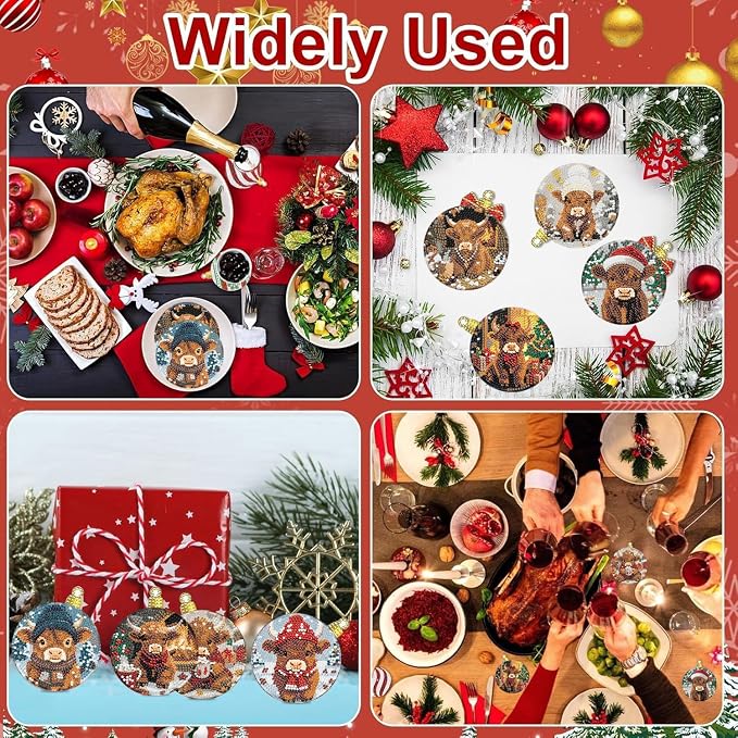 Axquilon 8 Pcs Christmas Diamond Art Coasters Kit - Image 7