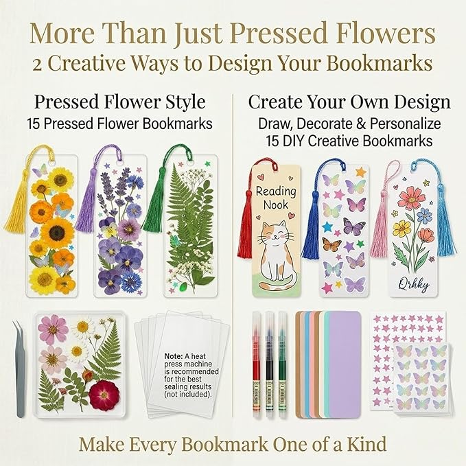 Pressed Flower Bookmark Kit, Make Your Own Clear Dried Flower Bookmarks DIY - Image 4