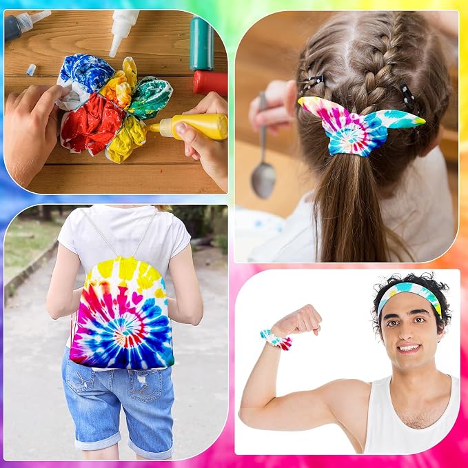 Abbylike 180 Pcs Tie Dye Party Supplies, 36 Cotton Drawstring Backpack 36 White - Image 5