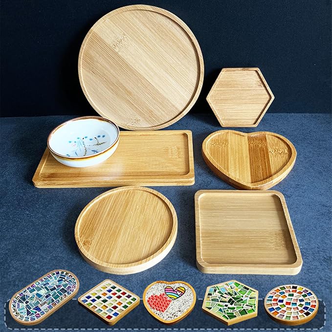 4PCS Mosaic Bamboo Coasters for Crafts, Blank Base Trays, Drinking Cup Coaster - Image 7