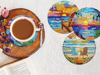 8 PCS Diamond Art Coasters Kits Sunset Beach Diamond Painting Coaster | Diamond - Image 8