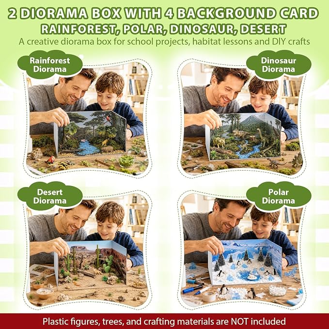 DZrudun 2Pcs Diorama Box for School Projects and 4 Habitat Background Cards | - Image 3