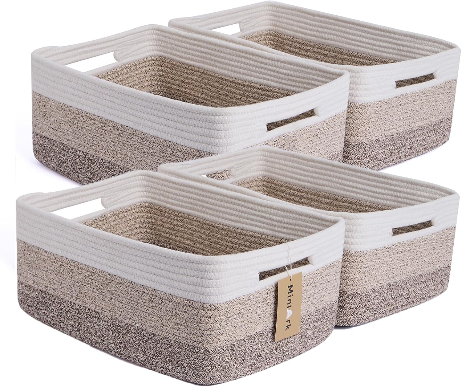 Large Storage Baskets for Organizing, Closet Shelf Baskets for Clothes Blanket Towels, Baby Nursery, Toy Bins Box, Woven Rope Baskets, 17 x 13 x 7.5”, 4 Packs Gradient Brown