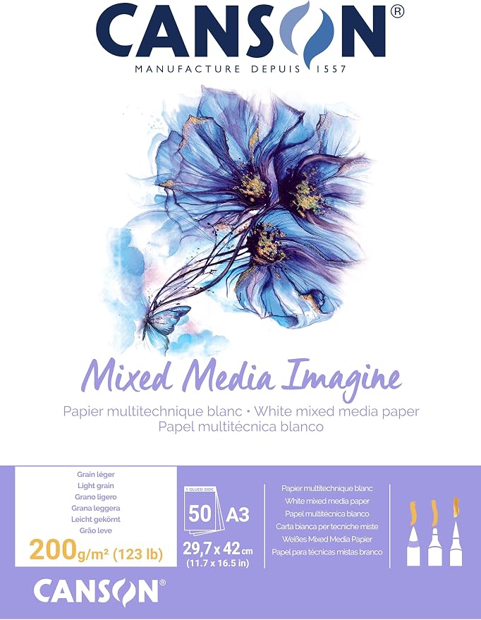 Canson Imagine Mixed Media 200gsm Paper, Natural White, A3 pad Including 50 by Unknown
