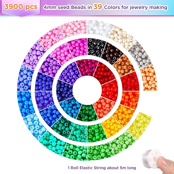 4mm Seed Beads for Jewelry Making, Funtopia 39 Colors Uniform Small Beads for - Image 6