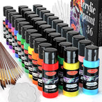 55PCS Acrylic Paint Set of 36 Colors 2fl oz 60ml Bottles 12 Brushes, Non Toxic by HissiCo
