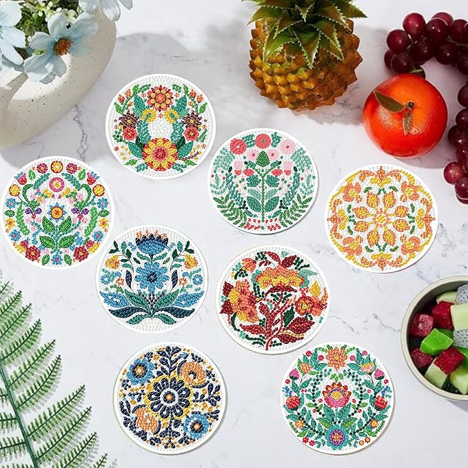 8PCS Flowers Diamond Art Coasters Kits, Diamond Painting Coasters - Image 6