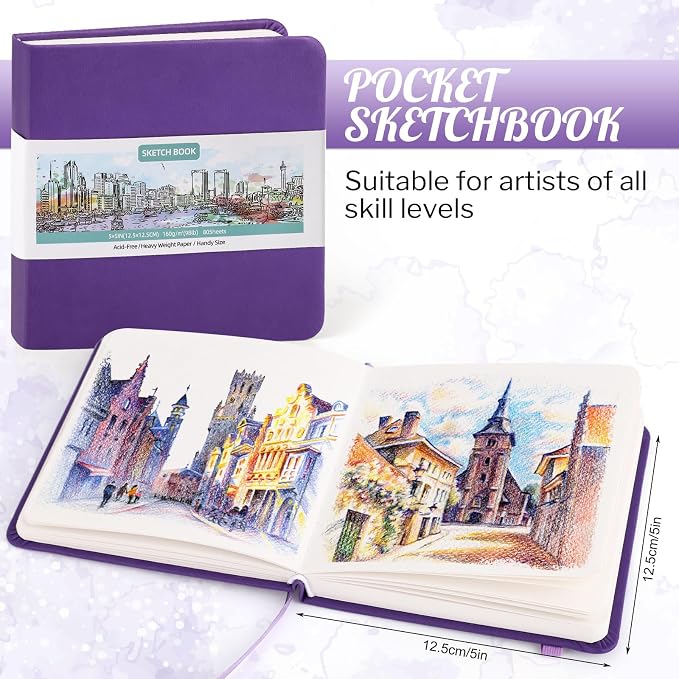 Hardcover Pocket Sketchbook, 98lb/160gsm Heavyweight Tiny Sketch Book, 80 - Image 2