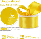 HUIHUANG Yellow Satin Wired Ribbon 1-1/2 inch Yellow Wire Edge Ribbon - Image 2