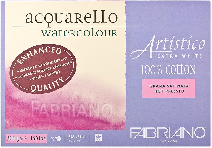 Fabriano Artistico Extra White Watercolor Block, 140 lb./300 GSM, Hot Press by Fabriano