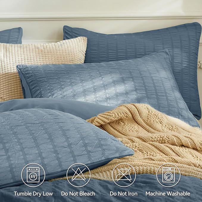 JELLYMONI Sierra Blue Duvet Cover Full Size, Soft Breathable Seersucker Duvet - Image 5