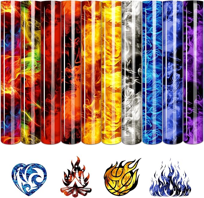 Tintnut Multicolored Flame Heat Transfer Vinyl, stretch washable, heat press & by Tintnut