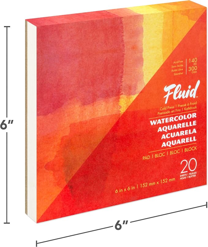 Fluid Watercolor Paper Fold Over Pad, 6 x 6 inches, 20 Sheets, 140 lb Cold Press - Image 2