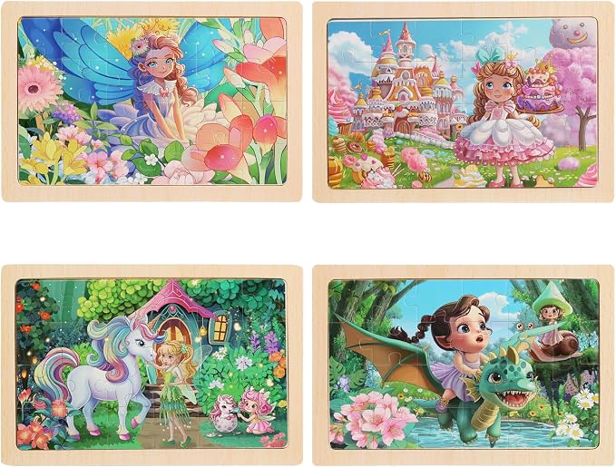4 Sets of Wooden Puzzles, Each Set has 24 Pieces, Including Castle Unicorn - Image 3