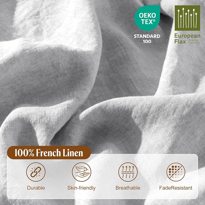 LBRO2M 100% France Linen Duvet Cover Set Queen Size 3 Pcs Natural Flax - Image 3