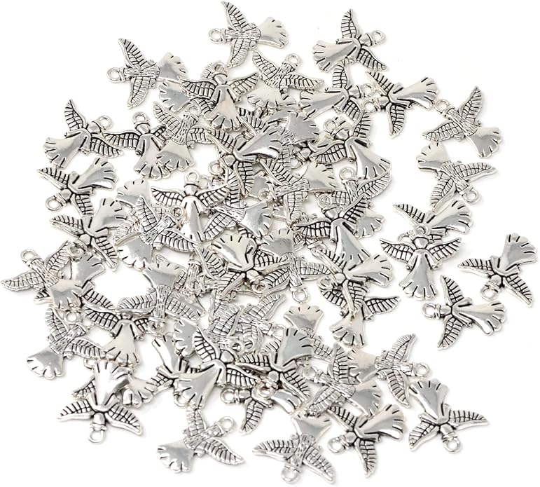 Honbay 60PCS Antique Silver Angel Pendants Guardian Charms Alloy Religious - Image 7