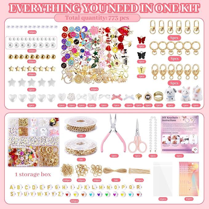 Wurosi 773 Pcs Beaded Keychain Making Kit, Bag Charm Kit, - Image 2