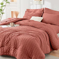 HYMOKEGE Coral Full Size Comforter Sets Seersucker 7 Pieces, All Season Luxury by HYMOKEGE