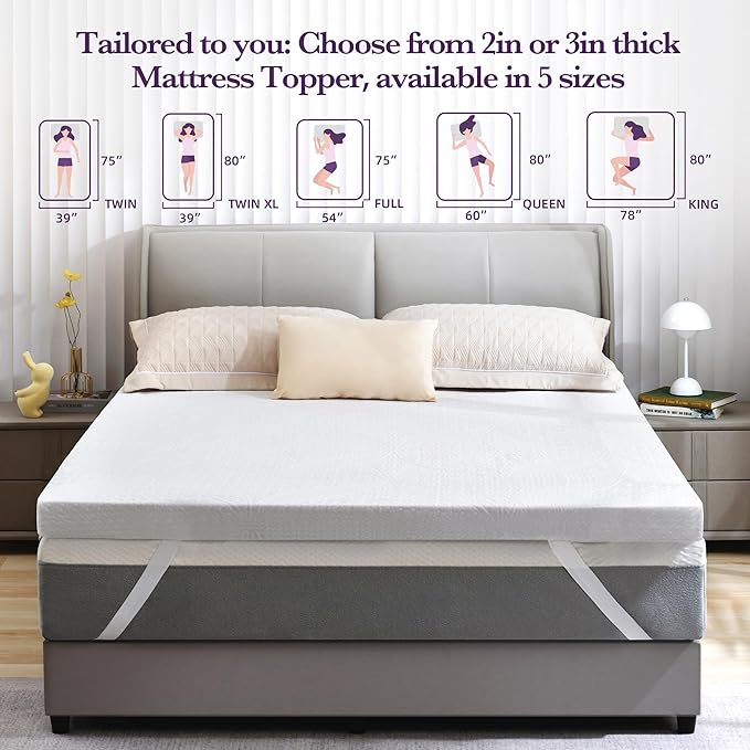 SINWEEK 2 Inch Gel Memory Foam Mattress Topper - Image 3