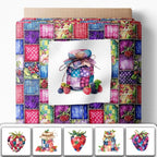 Patchwork Berry Jar Cotton Fabric Panel – 6 Designs + Bonus Sheet 29.5×19.6 inch - Image 2